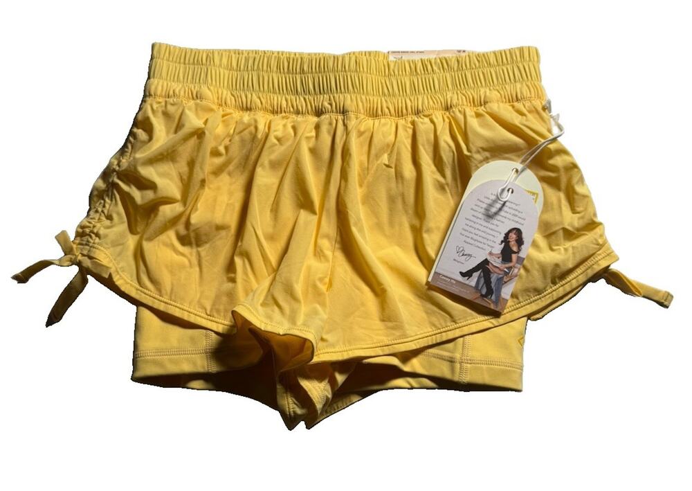 Blogilates Girls Tiny Bows Shorts Size M 8 Yellow Built In Liner NWT